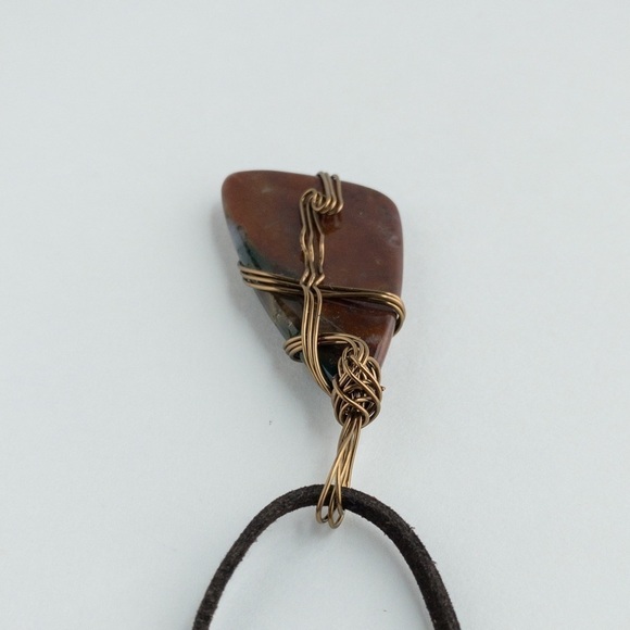 Large Agate Stone Pendant Necklace Copper Wire Wrap Natural Semi Precious NWT - Picture 4 of 12